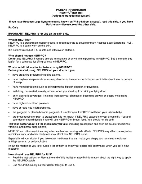 Patient Information for Restless Legs Syndrome - Page 1